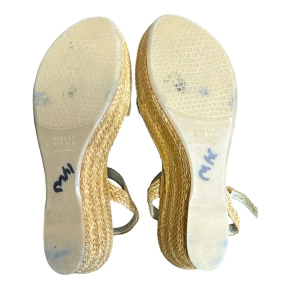 Stuart Weitzman Barbados Tan Woven Wicker Chunky Wedge Sandals - Picture 6 of 7